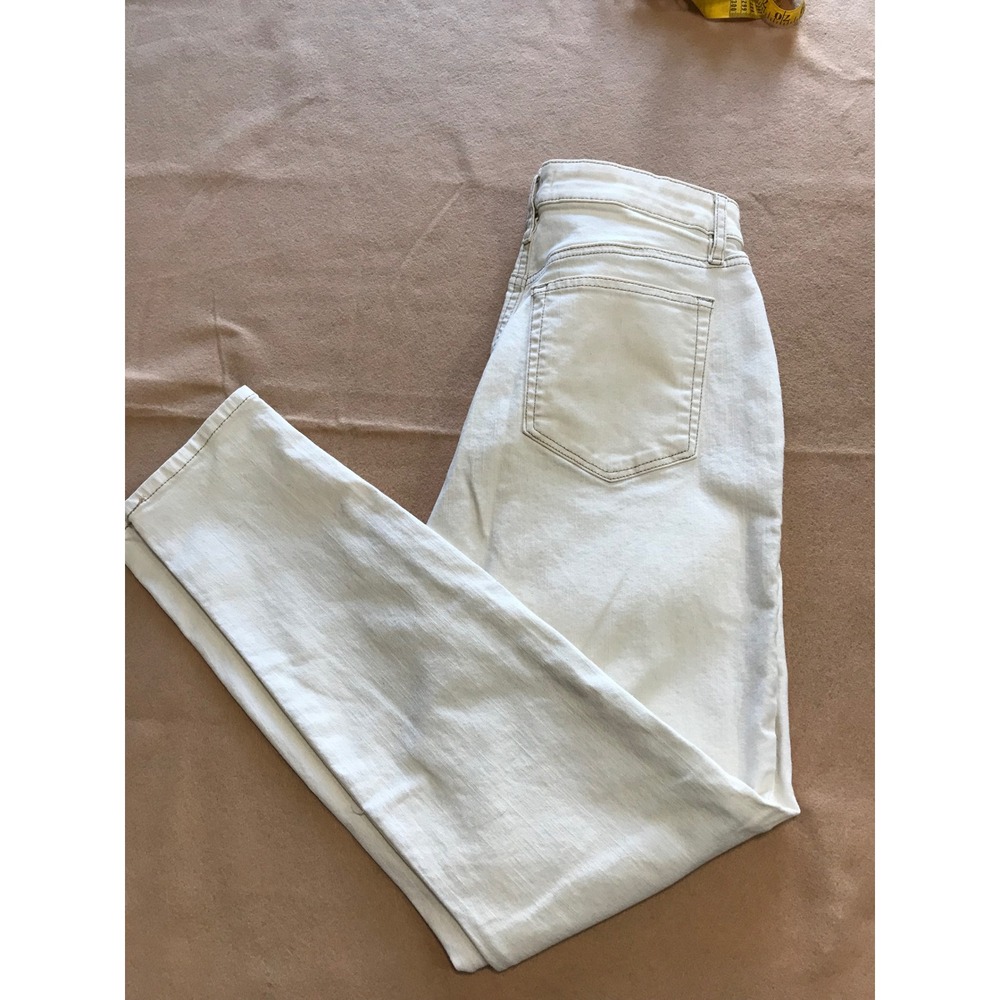 LOFT Curvy High Waist Skinny Ankle Jeans 27/4 Cream Exposed Button Fly Off White